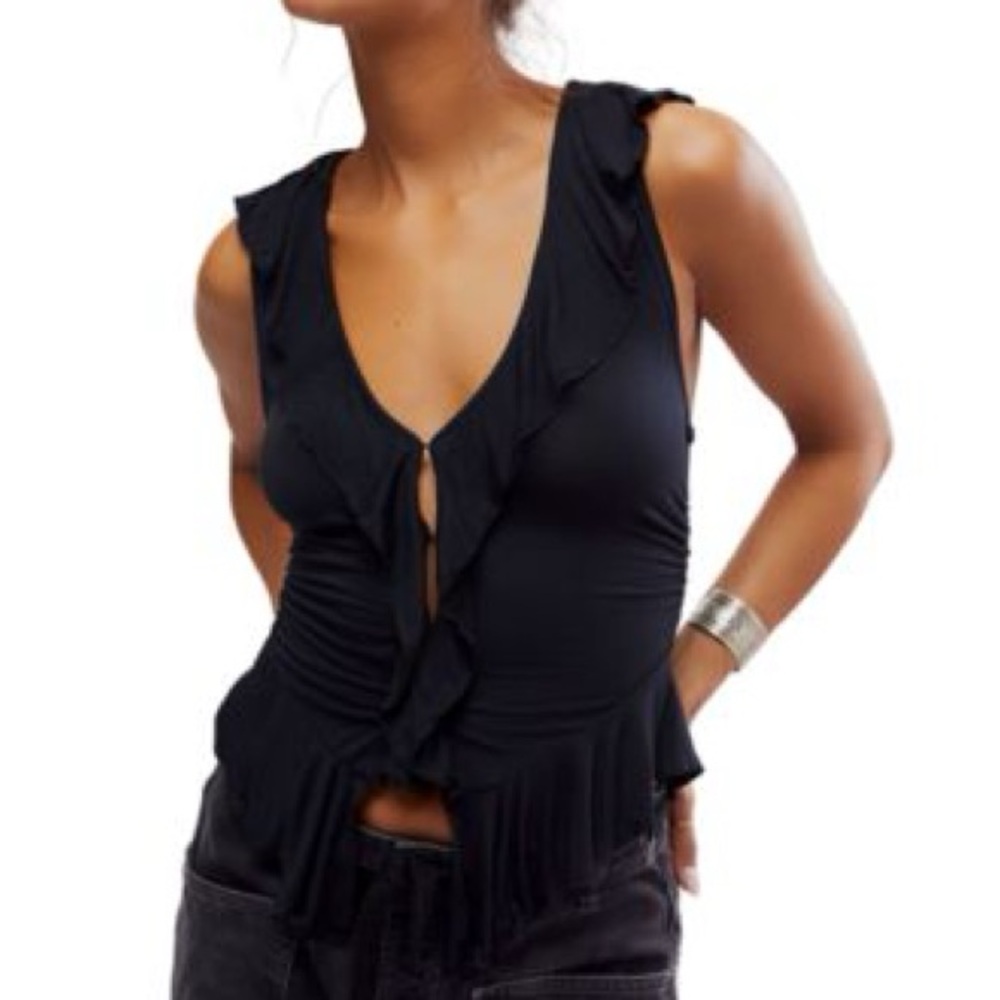 Free People Black Ruffled Blouse